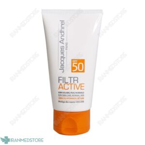 کرم ضد آفتاب بی رنگ SPF50 ژاک آندرل پاریس مدل فیلتر اکتیو مناسب پوست خشک و معمولی 50 میلی لیتر