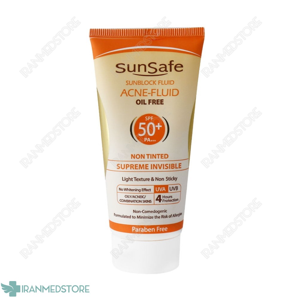 کرم ضد آفتاب SPF50 فاقد چربی سان سیف مناسب پوست های چرب و آکنه ای ۵۰ میلی لیتر