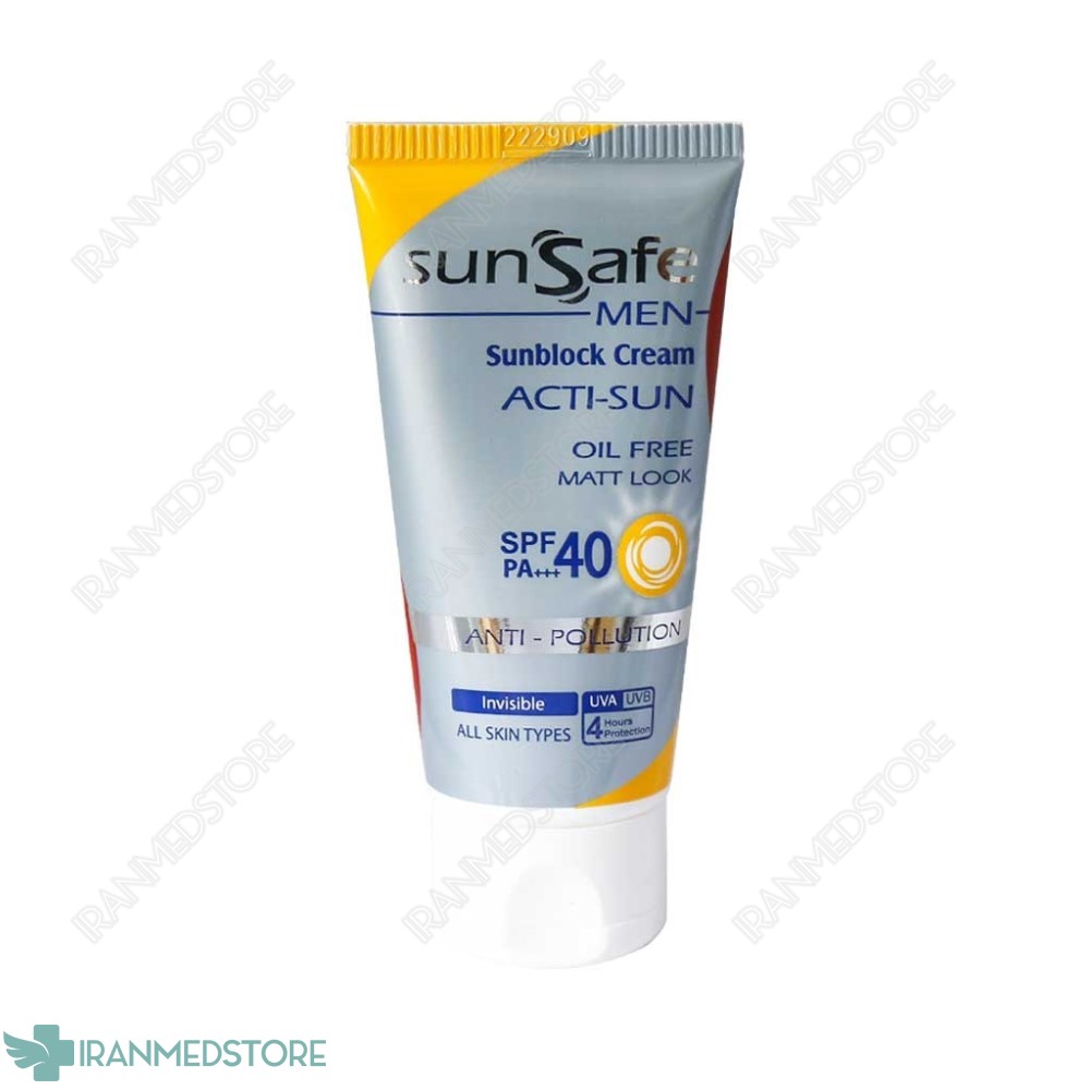 کرم ضد آفتاب فاقد چربی spf40 آقایان سان سیف مناسب برای انواع پوست 50 گرم