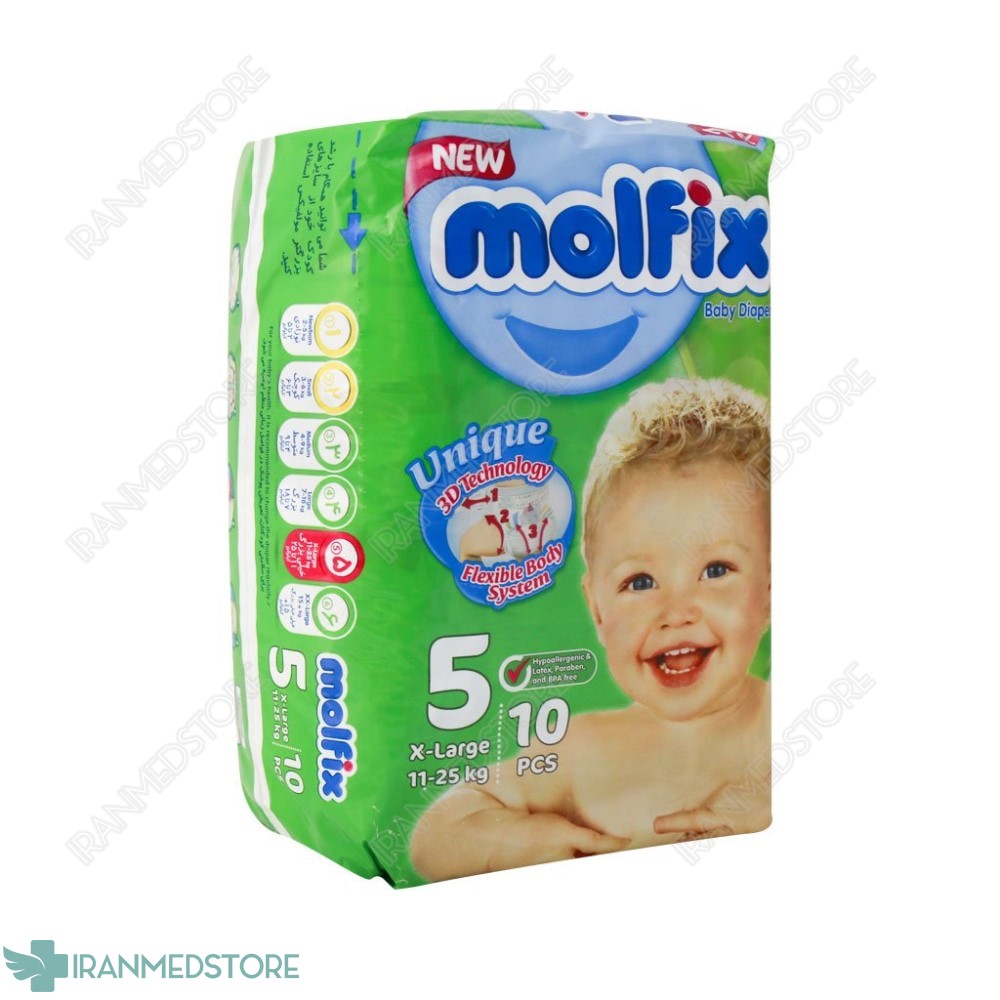 پوشک مولفیکس سایز ۵ مخصوص کودکان 11 تا 25 کیلوگرم 10 ععدی