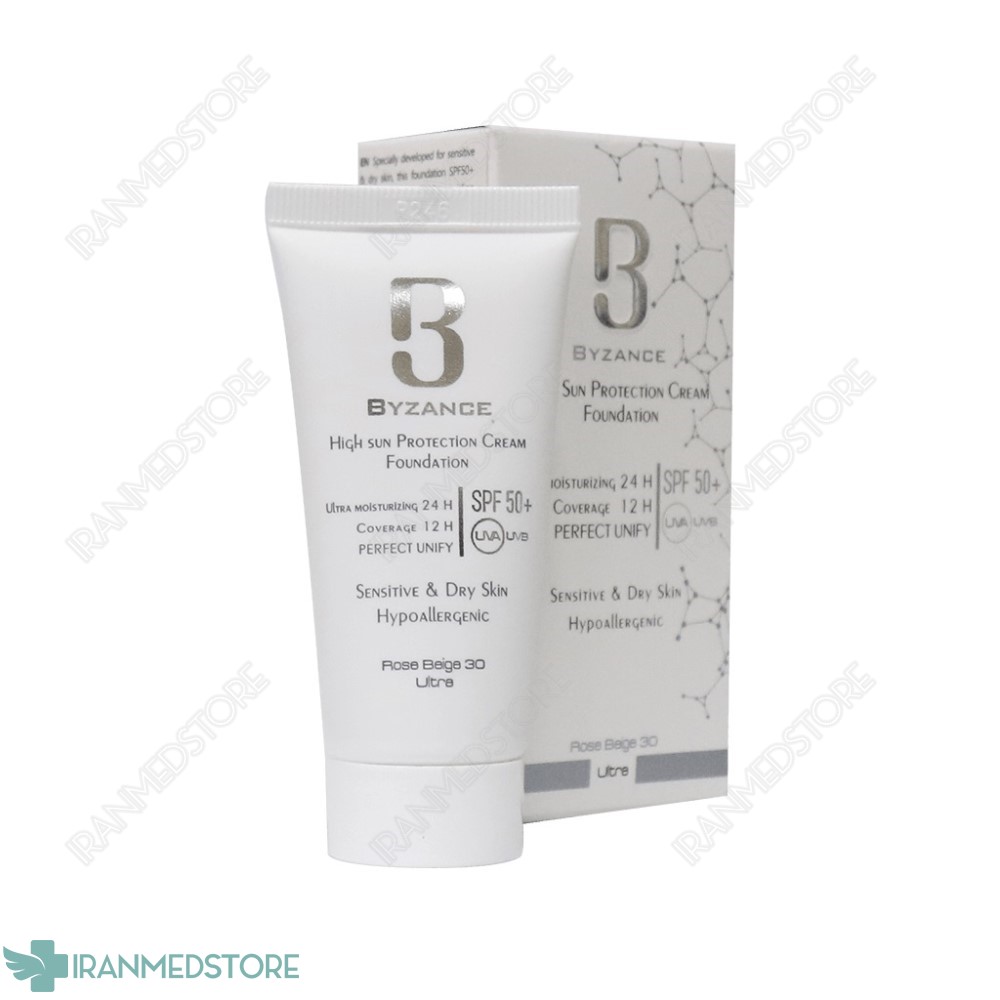 کرم ضد آفتاب کرم پودری +SPF50 بیزانس مناسب پوست خشک و حساس 30 میلی لیتر