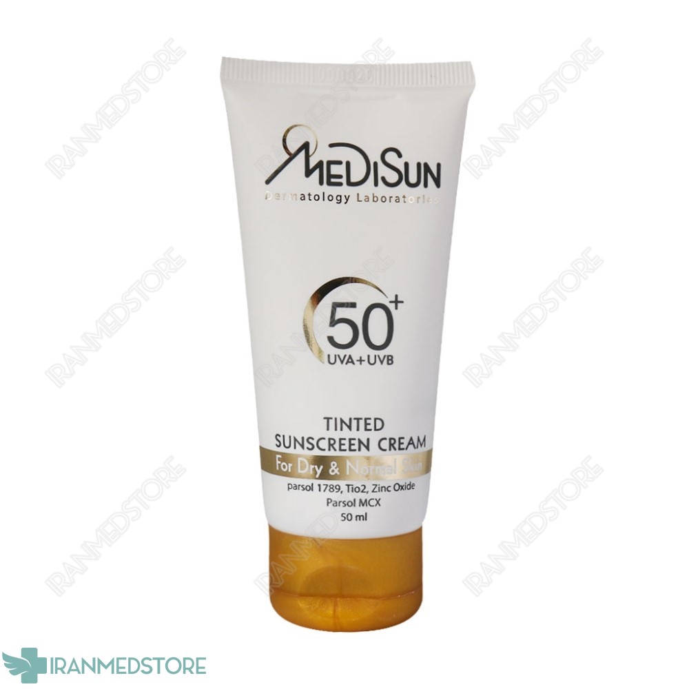 کرم ضد آفتاب رنگی SPF50 مدیسان مناسب پوست معمولی و خشک ۵۰ میلی لیتر