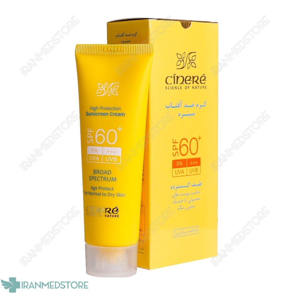 کرم ضد آفتاب SPF۶۰+ بدون رنگ سینره مناسب پوست های معمولی تا خشک ۵۰ میلی لیتر